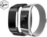 2-Pack Milanees Bandje voor Fitbit Charge 2 - Klein / Small – RVS Milanese Watchband voor Activity Tracker – Zwart (Black) / Zilver (Silver) – Band met Magneetsluiting