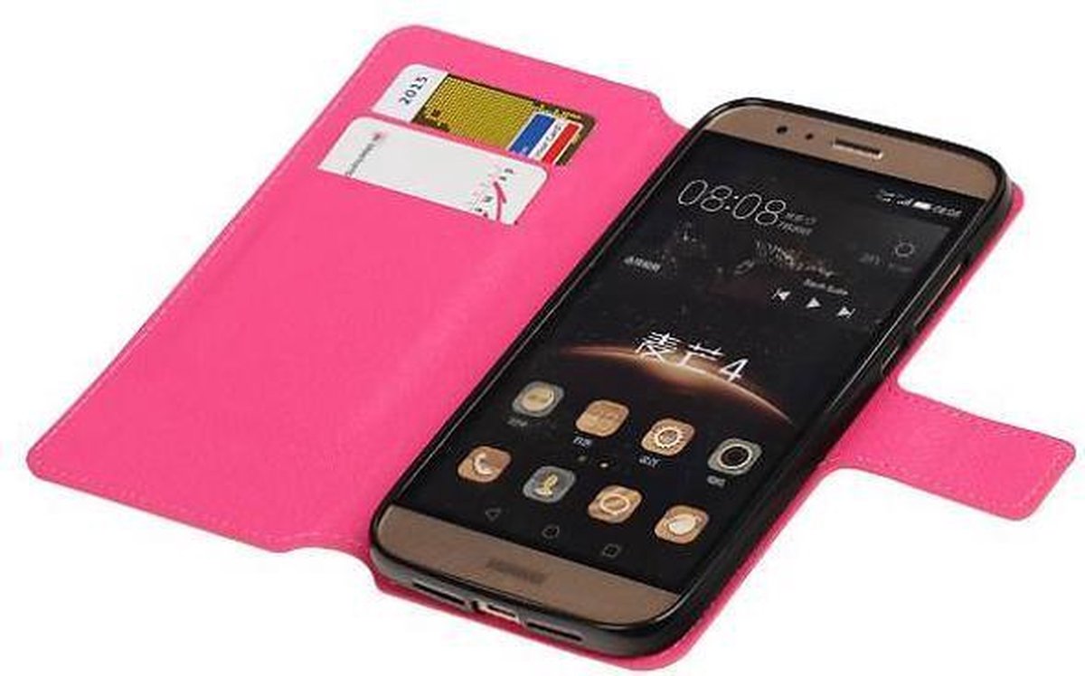 Cross Pattern Bookstyle Wallet Case Hoesje Geschikt voor Huawei G8 Roze