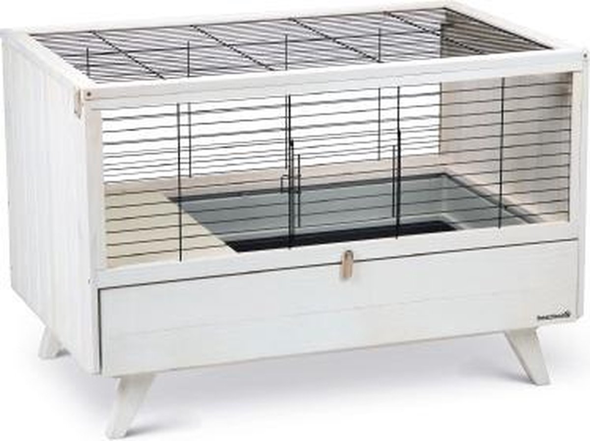 Cage à lapin pour l'intérieur - ALBY - Blanc - 120 x 64,5 x 72 cm | bol.
