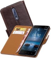 Pull Up TPU PU Leder Bookstyle Wallet Case voor Nokia 8 Mocca
