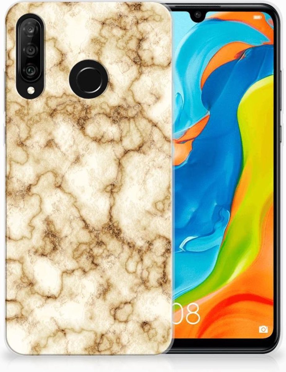 Huawei P30 Lite TPU Siliconen Hoesje Marmer Goud
