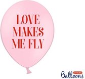 Ballonnen 30 cm, Love makes me fly, Pastel Baby roze (1 zakje met 50 stuks)