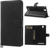 Litchi wallet case hoesje Sony Xperia T2 Ultra zwart