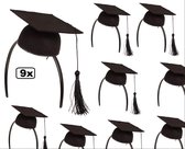 9x Afstudeerhoedje mini op hoofdband - geslaag afgestudeerd slagen school diadeem hoofddeksel diploma master