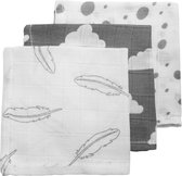 Meyco 3-pack hydrofiele spuugdoekjes - Feathers-Clouds-Dots - grijs/wit