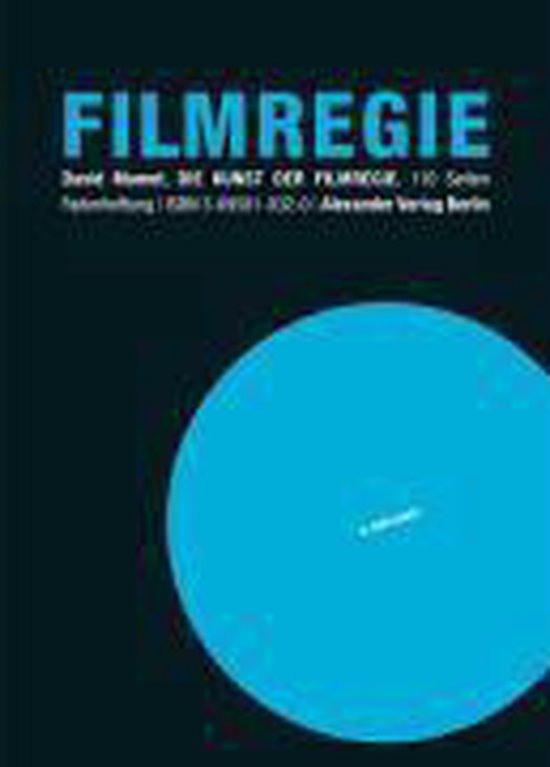 Boek "FILMREGIE, Die Kunst der Filmregie" met een blauwe cirkel op een donkere achtergrond.
