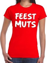 Rood fun tekst t-shirt - Feestmuts - voor dames XS