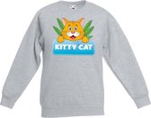 Kitty Cat sweater grijs voor kinderen - unisex - katten / poezen trui 9-11 jaar (134/146)