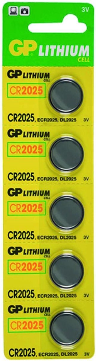 Doosje GP CR2025 3V Lithium Knoopcel 2025 20x 5 stuks