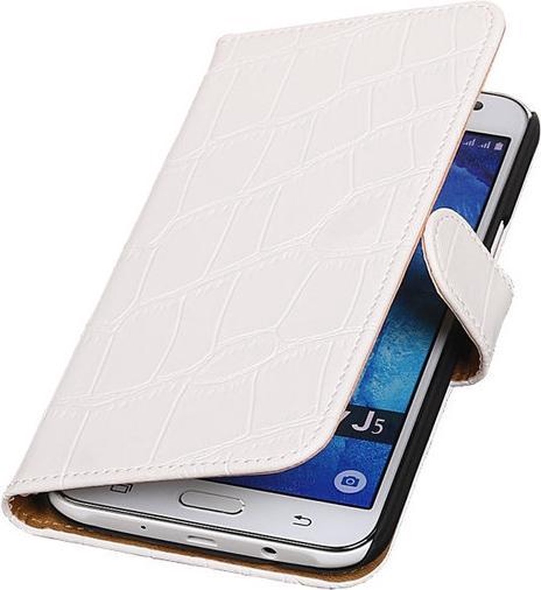 Samsung Galaxy J5 2015 Croco Booktype Wallet Hoesje Wit - Cover Case Hoes