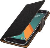 Zwart Krokodil booktype wallet cover hoesje voor HTC 10