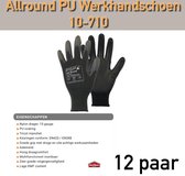 12x 12 paar - Werkhandschoenen PSP 10-710 Allround PU Black Nylon, Zwart (per doos van 12x 12 paar), maat 10 / XL