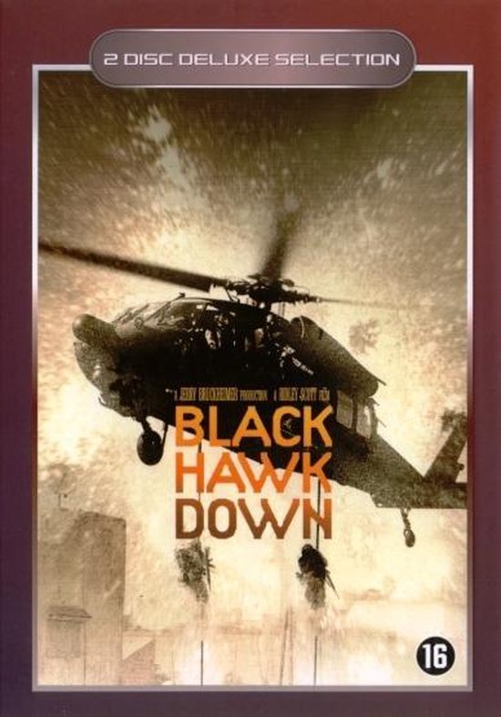Couverture de DVD de Black Hawk Down avec un hélicoptère en vol et le texte '2 DISC DELUXE SELECTION'.