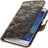 Samsung Galaxy J7 2015 Lace Kant Booktype Wallet Hoesje Zwart - Cover Case Hoes