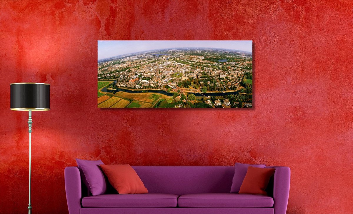 Den Bosch in Panorama | 120 x 50 cm | Foto op Canvas | Luchtfoto | Wanddecoratie | Skyline | Bijzonder Gedetailleerd | 's Hertogenbosch