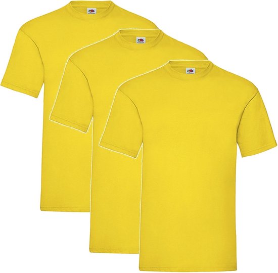 3 Pack Gele Shirts Fruit of the Loom Ronde Hals Maat M Valueweight