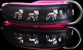 Dog's Companion Leren Halsband - Franse Bulldog - Lengte: 45cm Verstelbaar van: 32-41 cm x 40 mm - Zwart/Roze