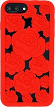 Bloemen Cover voor Apple iPhone 7 Plus - iPhone 8 Plus - 3D rozen - hoogwaardig zacht TPU hoesje - Rood