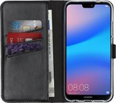 Huawei P20 Lite Hoesje Met Pasjeshouder - Selencia Echt Lederen Bookcase - Zwart