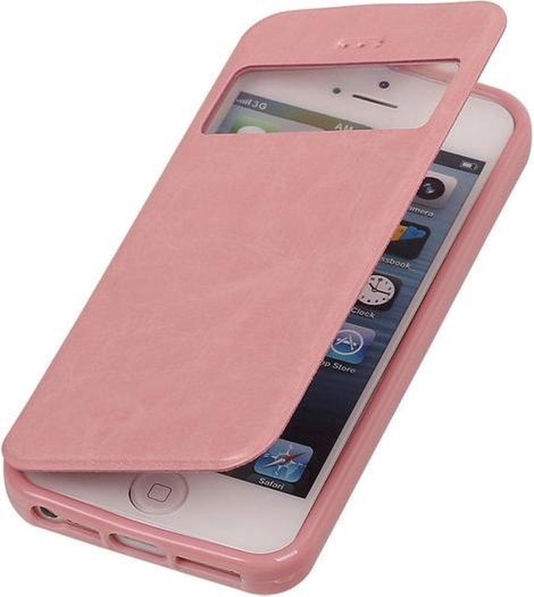Polar View Map Case Licht Roze Apple iPhone 5 / 5S TPU Bookcover Hoesje