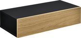Wandplank met lade 50x24x12cm 2 stuks set zwart en houtlook