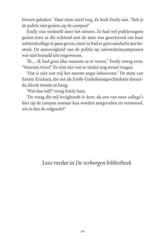 Tekstpagina uit 'De verborgen bibliotheek'. Begint met 'binnen gekeken.' en eindigt met 'Lees verder in De verborgen bibliotheek'.