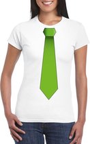 Wit t-shirt met groene stropdas dames L