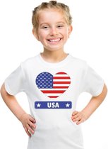 Amerika/ USA hart vlag t-shirt wit jongens en meisjes M (134-140)