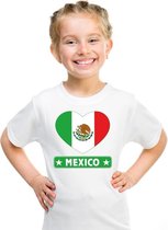 Mexico hart vlag t-shirt wit jongens en meisjes M (134-140)