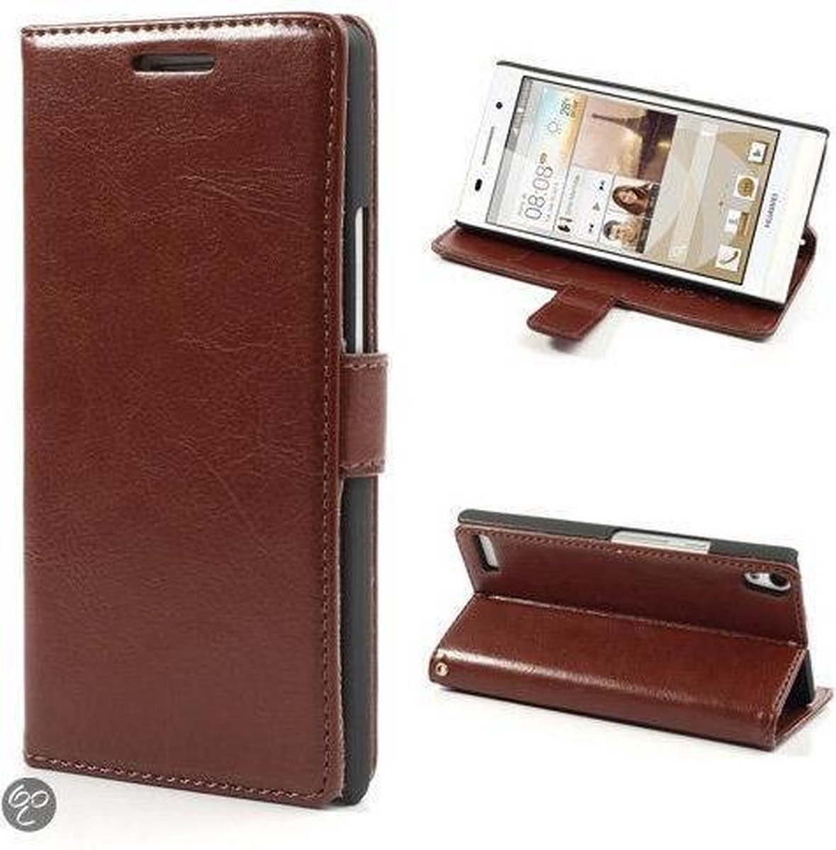 KDS Smooth Wallet Hoesjes Geschikt voor: Huawei Ascend G6 4G bruin