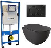 Geberit UP 320 Toiletset - Inbouw WC Hangtoilet Wandcloset - Creavit Mat Antraciet Geberit Sigma-01 Zwart