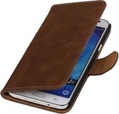 Samsung Galaxy J7 2015 Bark Hout Booktype Wallet Hoesje Bruin - Cover Case Hoes