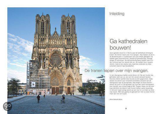 De Notre Dame kathedraal in Reims, Frankrijk, met steigers. De voorgevel heeft een groot rond raam.