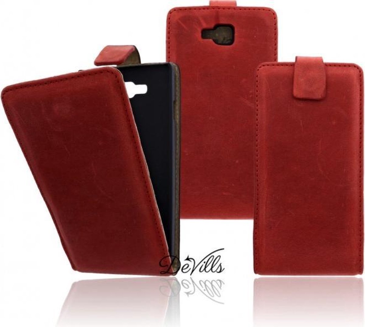 Devills Crazy Lederen Flip Case LG Optimus L9 2 Hoesje Crazy Red