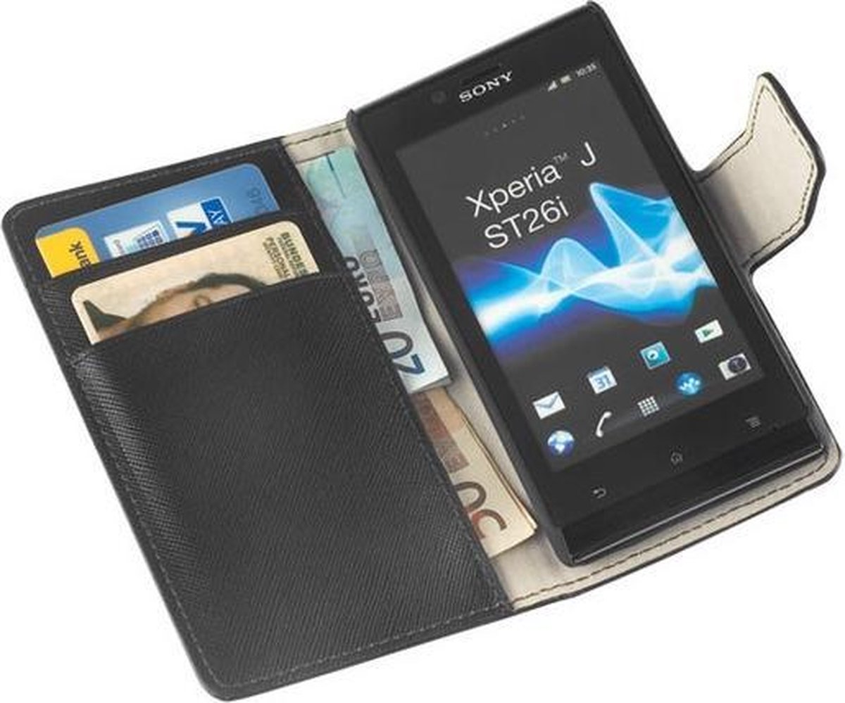 LELYCASE Bookstyle Wallet Case Flip Cover Bescherm Sony Xperia J Zwart
