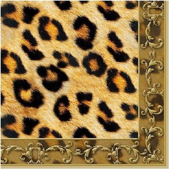 20x Serviettes Leopard 33 x 33 cm - Serviettes de table léopard - Décorations de table en papier thème animalier