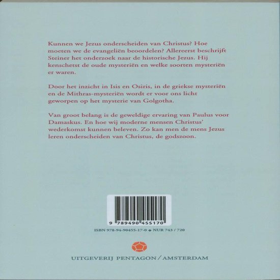 Boekomslag met Nederlandse tekst over Jezus en Christus. ISBN 978-94-90455-17-0.