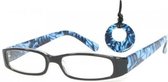 Leesbril Hip m/hanger zwart/blauw gem + 3.0