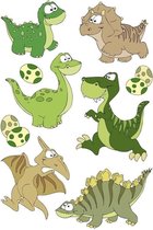 9x Dinosaurus met wiebeloogjes dieren 3D stickers - kinderstickers - stickervellen - knutselspullen