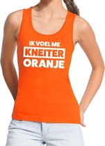 Oranje tekst tanktop / mouwloos shirt Ik voel me kneiter oranje voor dames -  Koningsdag kleding L