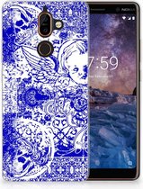 Nokia 7 Plus Uniek TPU Hoesje Angel Skull Blue