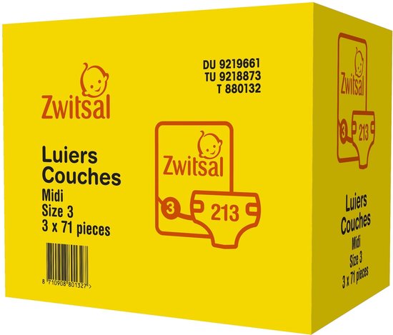 Zwitsal Luiers - Midi Maat 3 - 213 stuks - Voordeelverpakking - Zwitsal