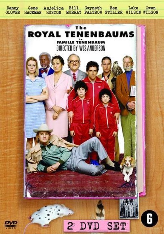 Poster van The Royal Tenenbaums met de cast, inclusief Gene Hackman, Anjelica Huston, en Bill Murray.