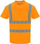 Katoen comfort Tshirt Oranje met korte mouw en reflectie strepen Maat XL