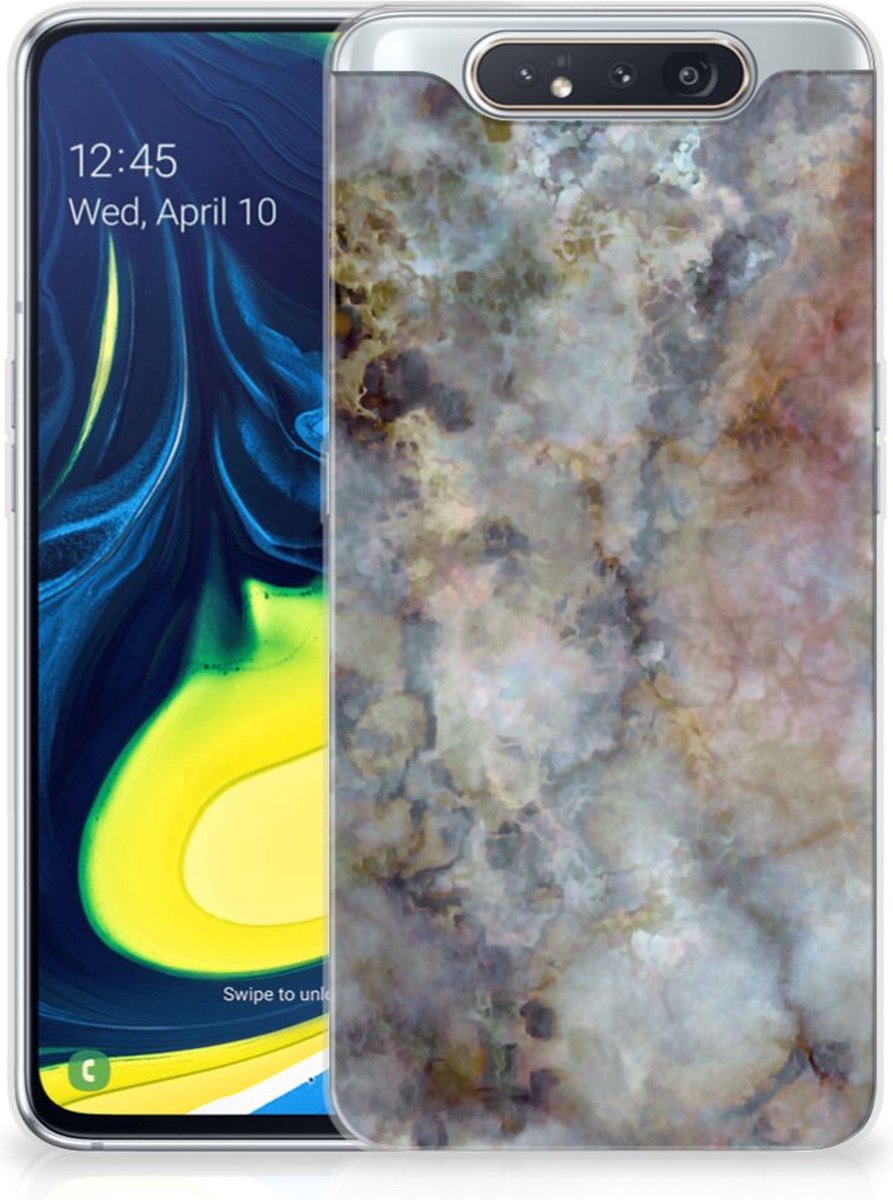 Samsung Galaxy A80 TPU Siliconen Hoesje Marmer Grijs