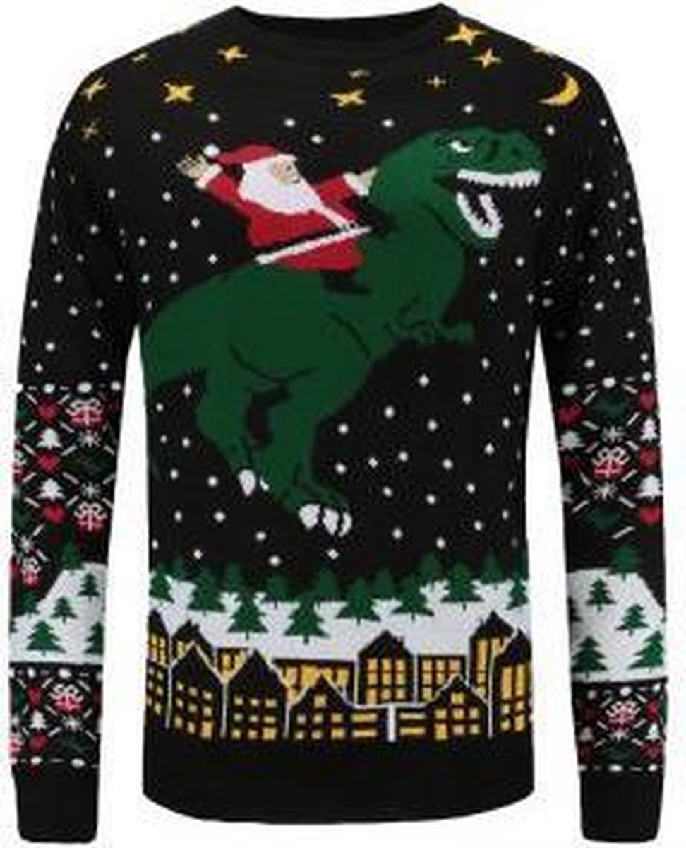 Kerstman op een T-rex Foute kersttrui - Maat: L - Gebreide kersttrui - Heren kersttrui - Dames kersttrui - Foute kersttruien - Kerst outfit - Kerstkleding - Lelijke kersttrui - Gekke kersttrui - Kersttrui met Dinosaurus - Dino kersttrui