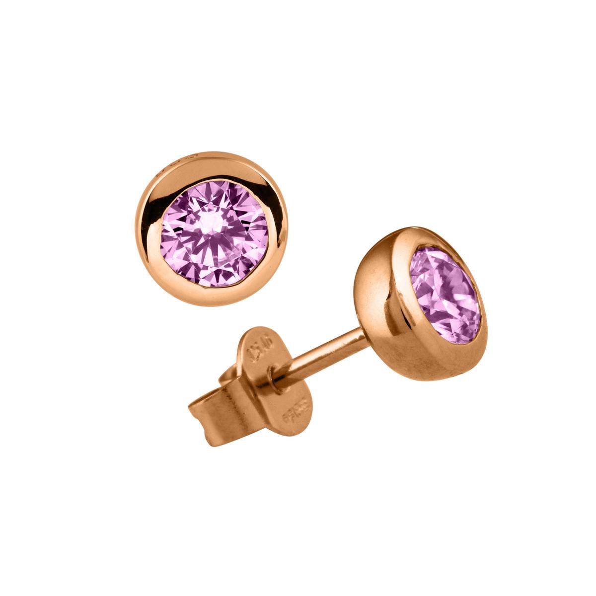 Diamonfire - Zilveren oorknoppen Signatures - Rond - Rosegoudverguld - Roze