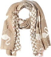 Dielay - Vierkante Sjaal met Flamingo’s en Glitters - Viscose - 140x140 cm - Bruin