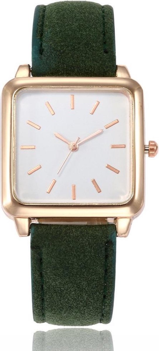 Vesper Square Horloge | Groen - Wit | Vierkant | Kunstleer | Ø 30 mm