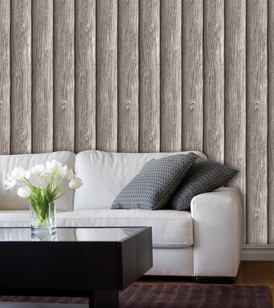 Dutch Wallcoverings Schuimvinylbehang hout - grijs